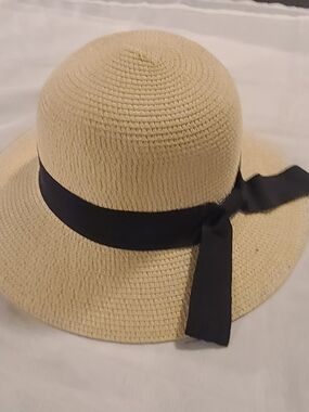 Sowift Straw Sun Hat with Black Ribbon - Women Accessories